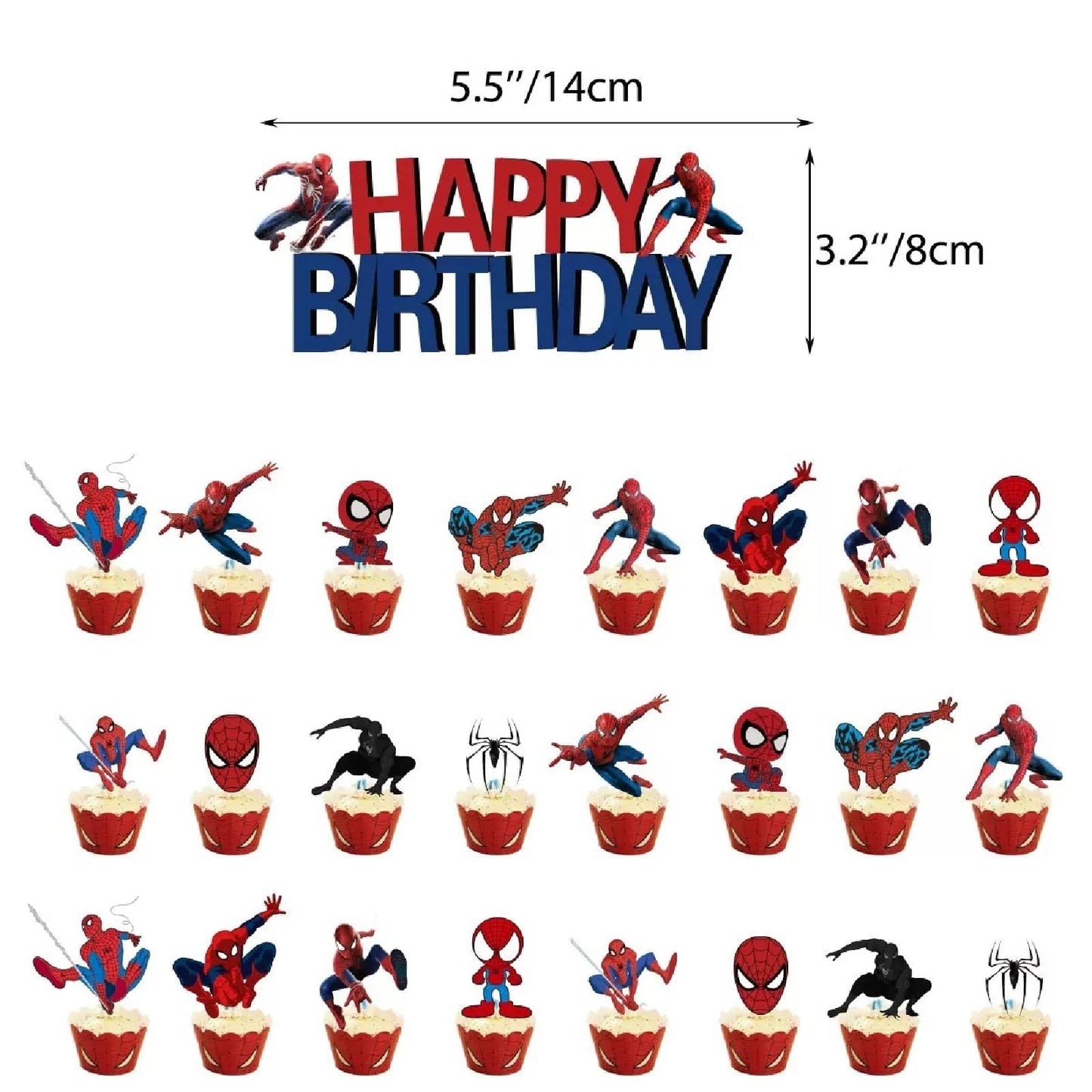 52pcs Spider Birthday Decorations Pack - Cartoon Spider Party Decorations Supplies with Balloons, Banner, Backdrop, Cake/Cupcake Toppers, Hanging Swirls & Tablecloth