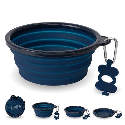 Bonza X-Large Collapsible Dog Bowl, 1500 ML Reinforced Rim, with Carabiner - Dog Travel Bowl - Portable, Collapsible - Hiking, Car, Traveling