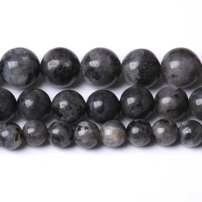 8MM Black Larvikite Round Loose Beads Natural Gem Beads Crystal Energy Stone Beads for Jewelry Making DIY Bracelet Necklace
