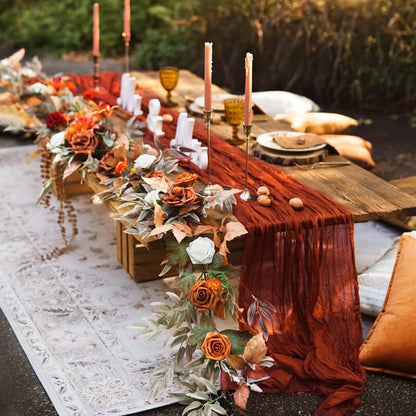 6 Pack Terracotta Cheesecloth Table Runner 35 x 120 inch Boho Rustic Gauze Table Runner 10 FT Long, Semi Sheer Cheese Cloth Runner for Wedding Party Banquet Baby Shower Birthday Decoration