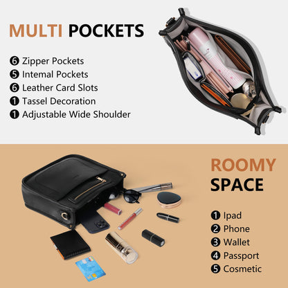 TANTOMI Crossbody Bags for Women Crossbody Purses Vegan Leather Hobo Bag Shoulder Handbags with Guitar Strap-7 Pockets