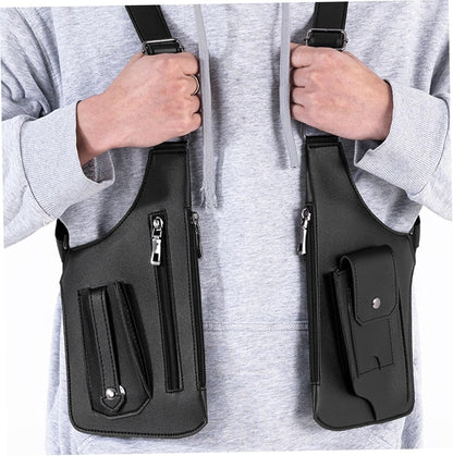 Premium Leather Shoulder Bag, Double Shoulder Armpit Bag, Anti-Theft Hidden Adjustable Strap Holste, Underarm Strap Wallet (Black)