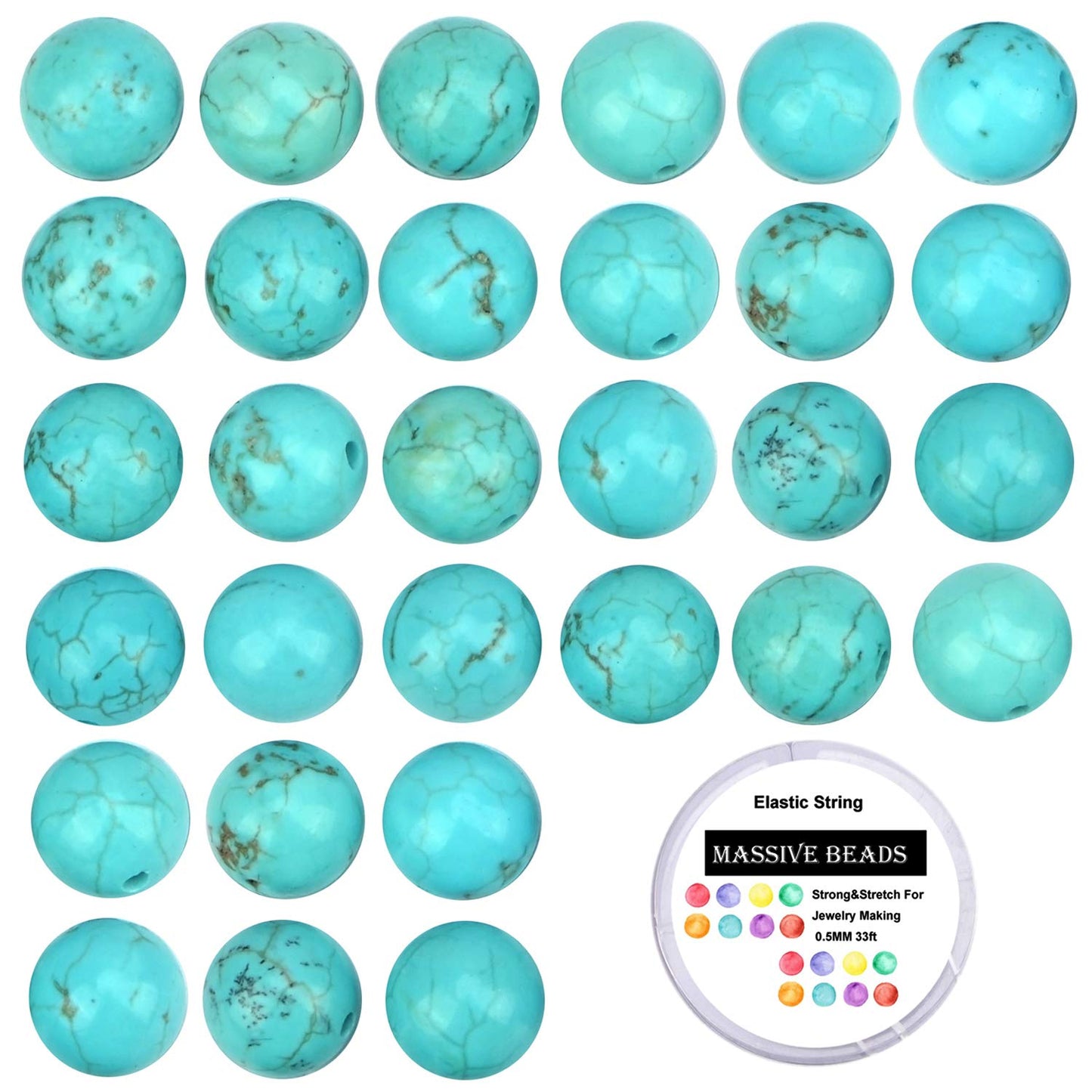 100Pcs Natural Crystal Beads Stone Gemstone Round Loose Energy Healing Beads with Free Crystal Stretch Cord for Jewelry Making (Turquoise, 8MM)