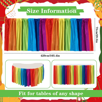 Oudain 14 ft Rainbow Table Skirt Cloths for Teacher Desk Boho Colorful Wrinkle Rainbow Table Cover Skirt for Kindergarten Classroom Kidney Shaped Desk Back to School Supplies
