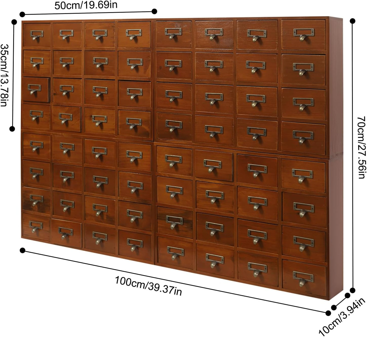 64-Drawer Wood Desk Drawer Organizer, Vintage Tabletop Apothecary Cabinet Wooden Desk Organizer, Card Catalog Cabinet for Dresser, Kitchen, Office Organization and Storage (Brown)