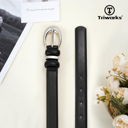 TRIWORKS 2 Pack Women Leather Belt for Jeans Pants Fashion Ladies Skinny Faux Leather Belt with Silver Buckle
