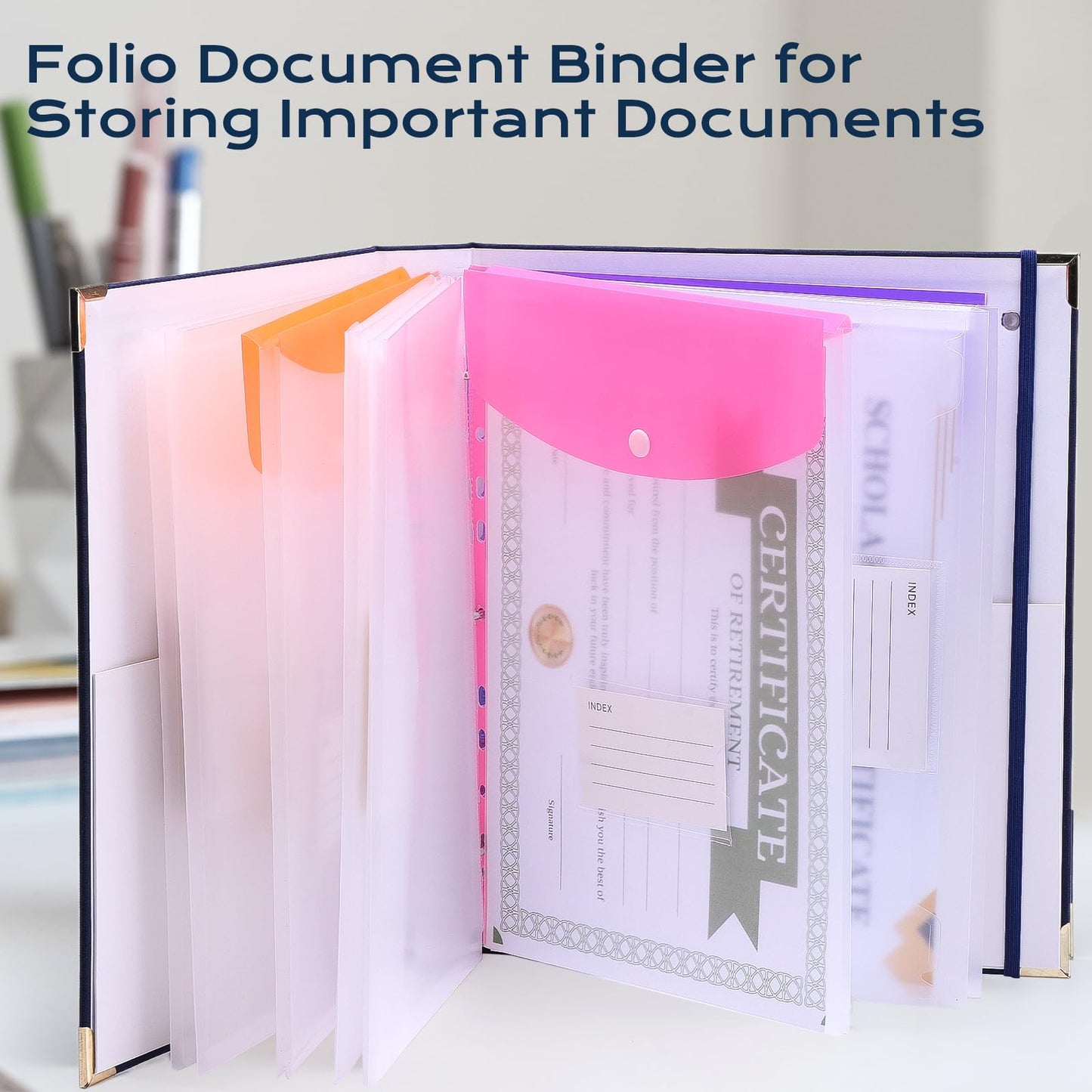XKDOUS Document Organizer Linen Folio Folders with 9 Pockets, 3-Ring Accordion Storage Binders Expanding File Folder for Important Papers, End of Life Planner Book, in Case If I Die File Folder