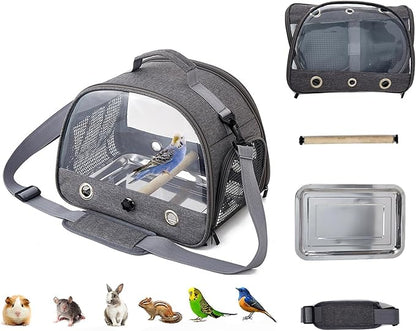 MANON ROSA Bird Carrier Travel Cage with Perch-Lightweight Breathable Parrot Backpack with Stand Tray Shoulder Strap for Small Pet Chinchillas Hamsters Squirrels Bunnies Kittens