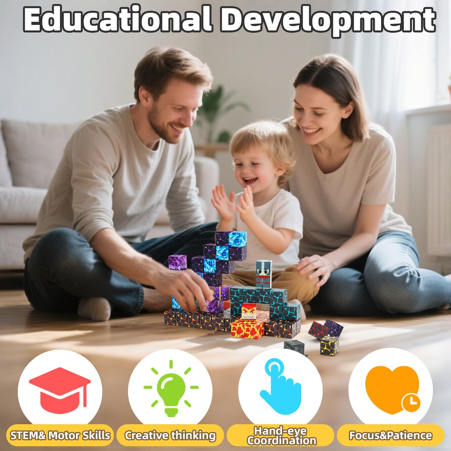 LionFuny Magnetic Blocks,100PCS Magnetic Building Blocks,Magnet Blocks Build 3D World Stacking Toys,STEM Sensory Educational Toys Gifts Set for Kids Toddlers Boys 3 4 5 6 7 8 9+ Year Old