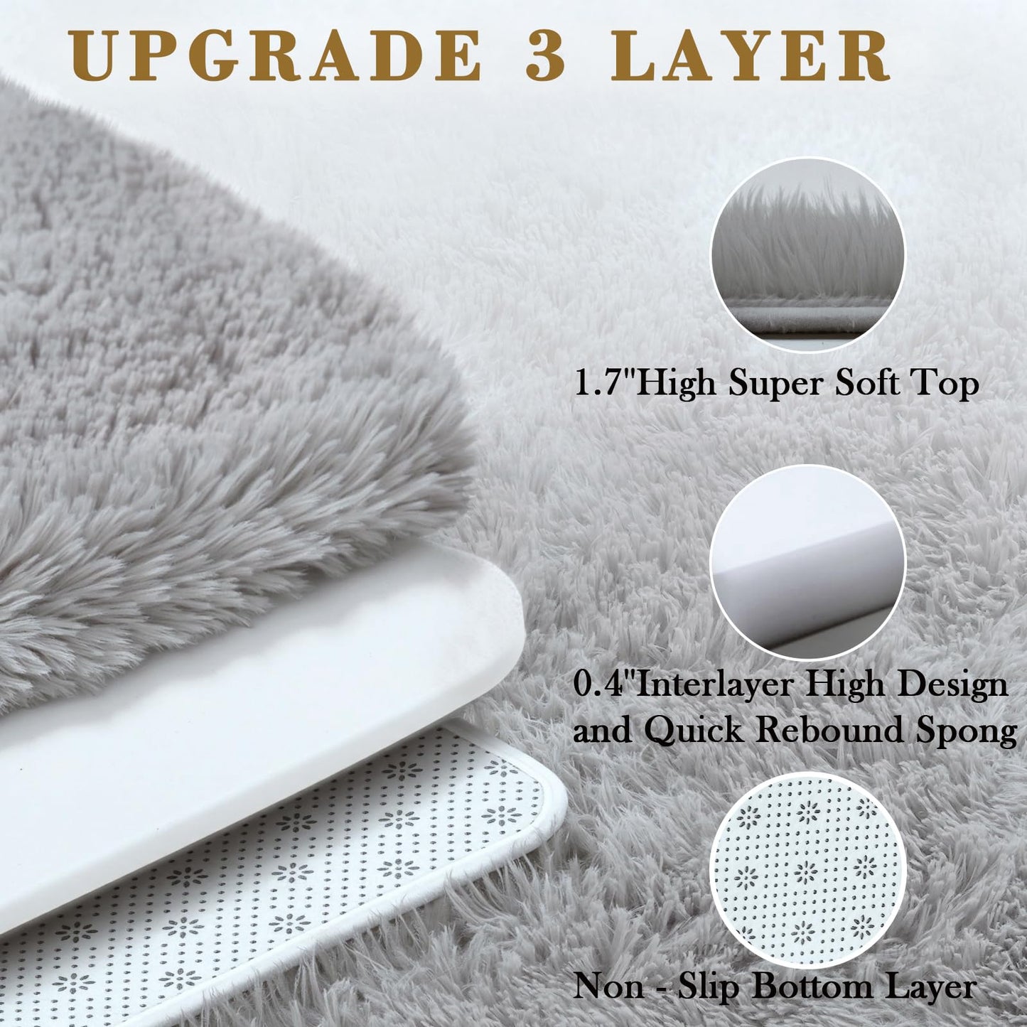 junhejiamei 8x10 Area Rugs for Living Room Bedroom Rug, Large Shaggy Soft Plush Furry Bedside Rug, Area Rugs for Home Decor (Light Grey, 8x10 Feet)