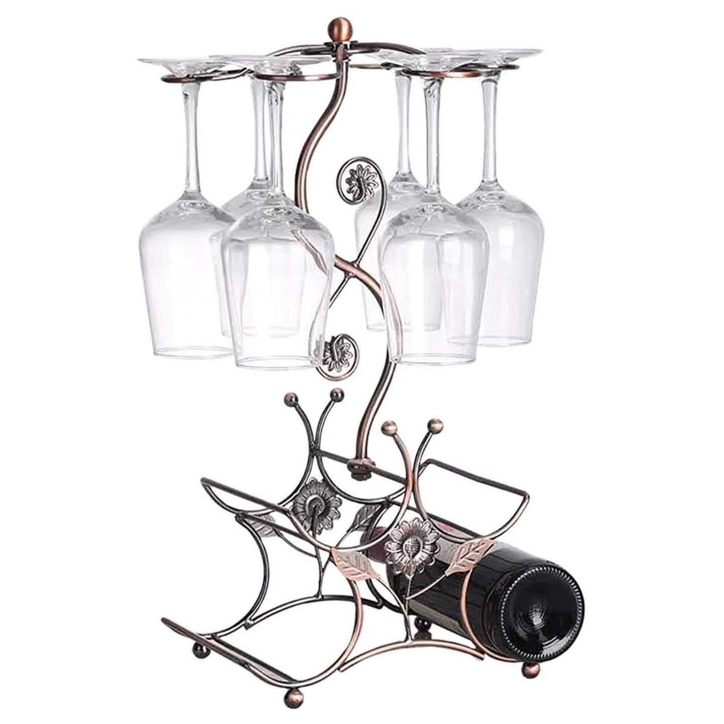 Wine Rack and Wine Glass Holder-Hold 4 Wine Bottles and 6 Glasses-Perfect for Home Kitchen Decor & Kitchen Storage Rack