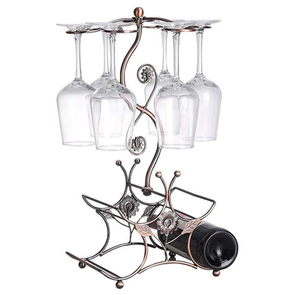 Wine Rack and Wine Glass Holder-Hold 4 Wine Bottles and 6 Glasses-Perfect for Home Kitchen Decor & Kitchen Storage Rack