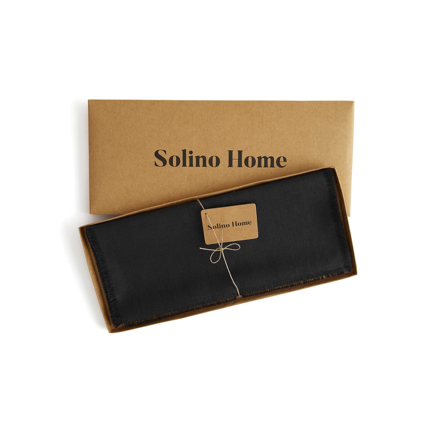 Solino Home Linen Black Table Runner 90 Inches Long - Fringe, 100% Pure Linen 14 x 90 Inch Table Runner for Fall, Autumn, Halloween, Thanksgiving, Christmas, Holiday
