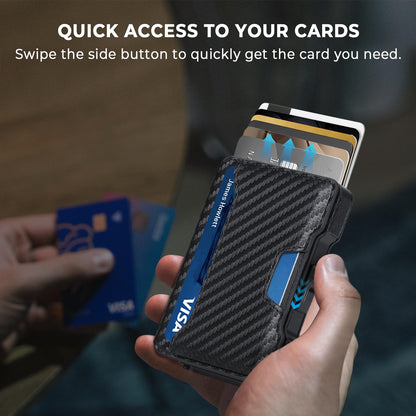 BESSIO Slim Wallet for Men - Minimalist Mens Wallet with Money Clip, Aluminum Pop Up Card Case and Leather Slots Credit Card Holder RFID Blocking Wallet for Men with Gift Box