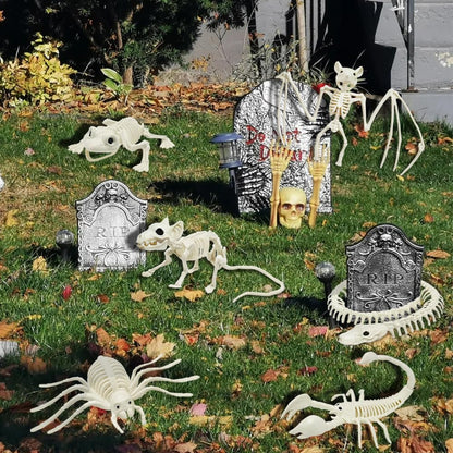 LUKBERA 6pcs Halloween Animal Skeletons, Bat Frog Scorpion Spider Snake Rat Skeletons for Halloween Party Haunted House Graveyard Scene Decoration