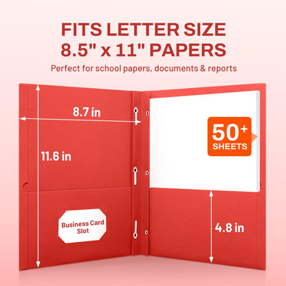 SUNEE 2 Pocket Folders with Prongs (25 Pack, Red), Paper Folders with 2 Pockets and 3 Prongs Fit Letter Size Paper, Folders with Prongs for School Office Home Business