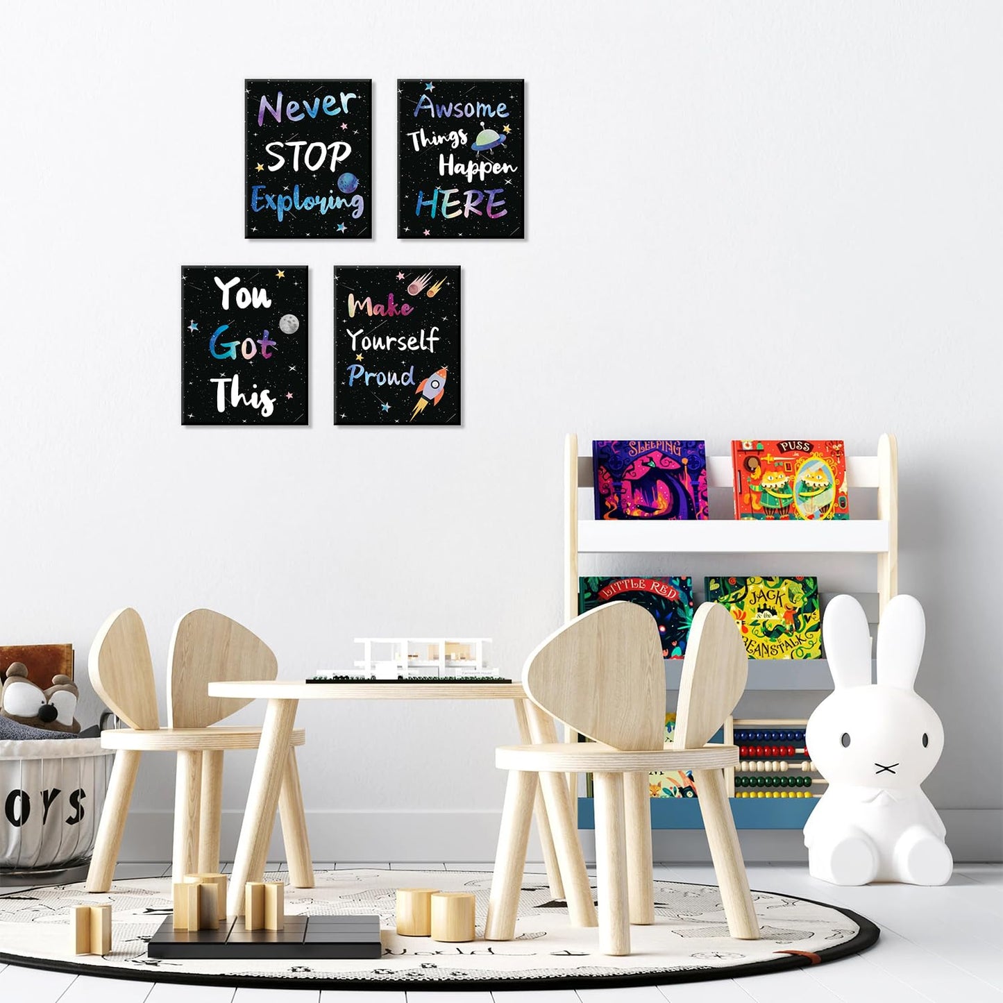 CHDITB Outer Space Framed Canvas Wall Art, Universe Theme Artwork, Inspirational Quote Wall Decor, Stellar Sky Poster, Galaxy Universe Art Prints For Kids Room, Boy Bedroom Classroom Decor(8X10 Inch)