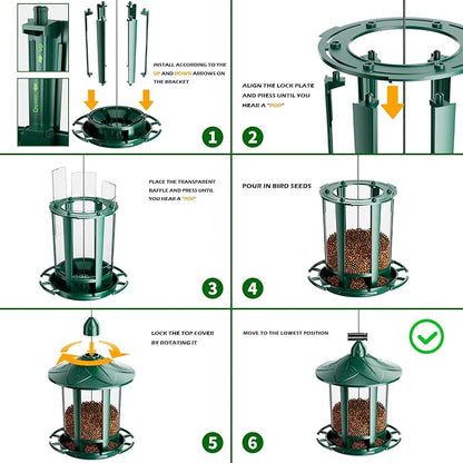 Birdream 2 Pack Bird Feeders for Outdoor Hanging, Assembly Required, 1-Min Easy Setup, Charming Castle Design, Attracting Cardinals Chickadees Goldfinches & Sparrows - Green
