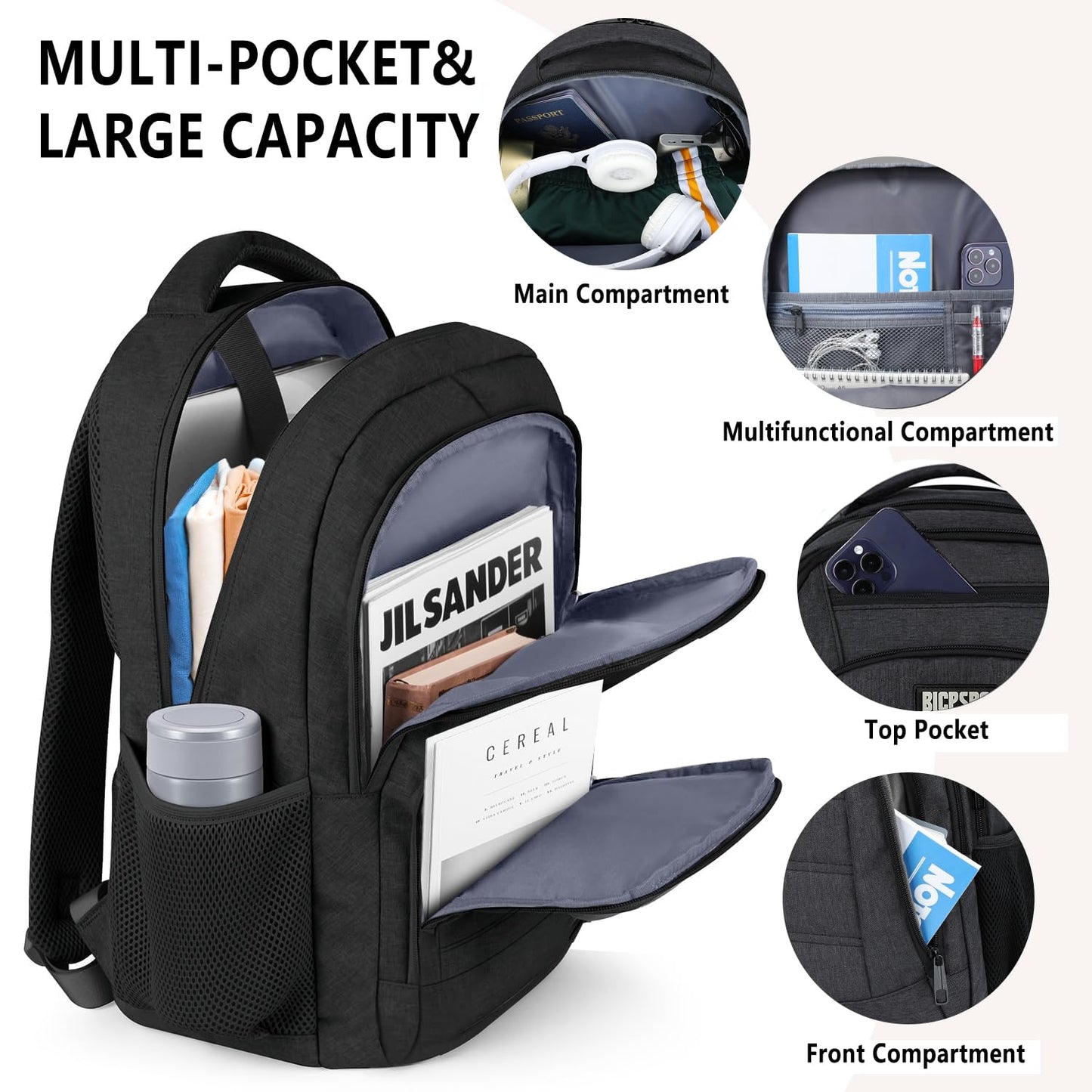 Backpack for School, School Backpack for Boys Girls Teens , Backpacks for Men, Back Pack, Water Resistant College High Middle School Bookbag,Book Bag, Black mochilas escolares para adolescentes