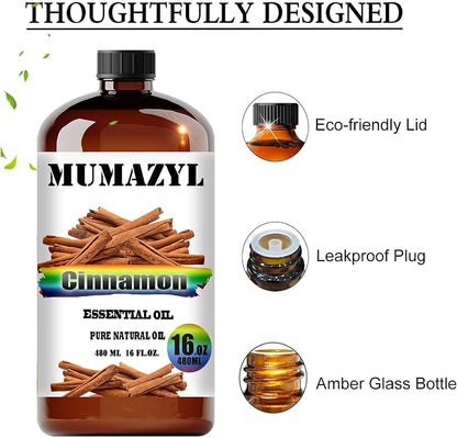 Cinnamon Essential Oil, Cinnamon Oil 16 Fl Oz 480ML for Diffuser Humidifier Yoga Cleaning DIY Candle Soap Making MUMAZYL Essential Oils