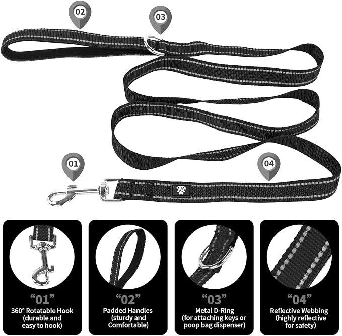NESTROAD Dog Collar and Leash Set,Reflective Dog Collars with Quick Release Buckle,Adjustable Nylon Pet Collar for Small Medium Large Dogs(Medium,Black)
