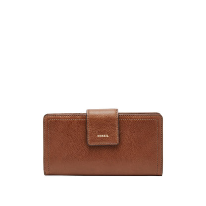 Fossil Women's Wallet, Logan Leather Wallet RFID Blocking Tab Clutch, Brown