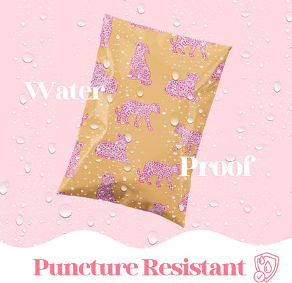 10x13 Designer Poly Mailer 100 Pack Heavy Duty Waterproof Self Seal Shipping Bags for Small Business Large Mailing Envelopes Bulk Tear Resistant Packaging Pink Orange Leopard