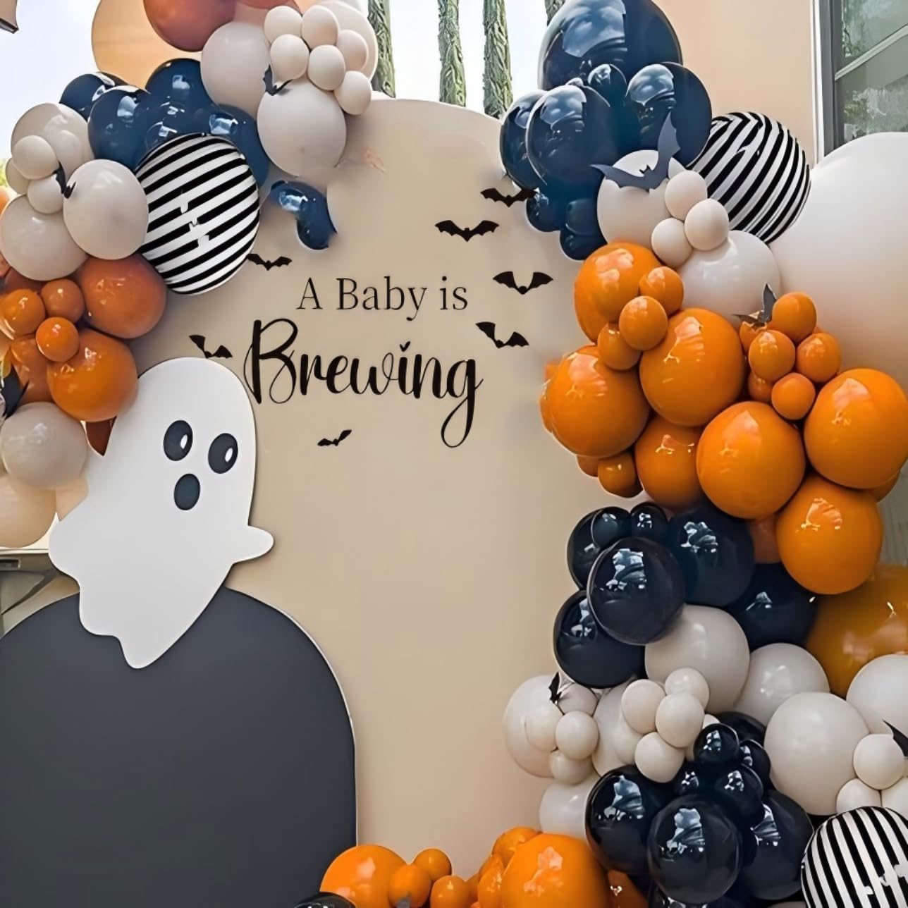 A Baby is Brewing With Bats Welcome Sign Decal for Halloween Witchy Baby Shower, October Fall Season, Haunted House Backdrop