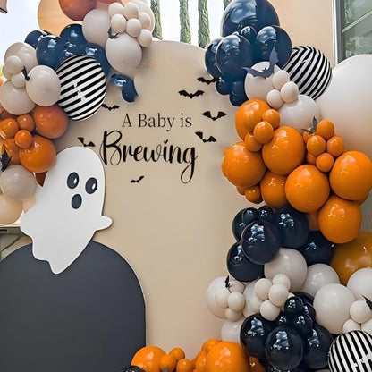 A Baby is Brewing With Bats Welcome Sign Decal for Halloween Witchy Baby Shower, October Fall Season, Haunted House Backdrop