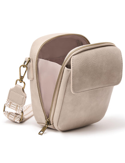 Yarnic Small Crossbody Bag, Vegan Leather Cell Phone Purse for Women, Vintage Wallet Bag with Card Slots (Beige Gray-wide strap A)