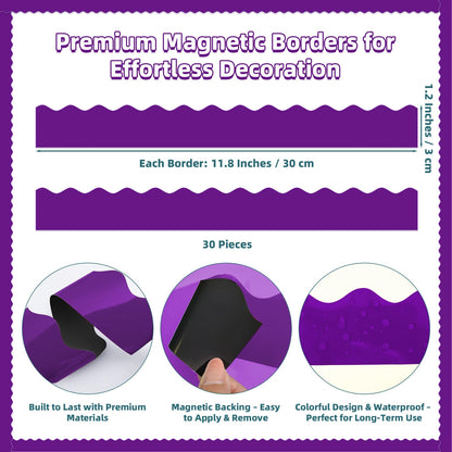 30 Pcs Magnetic Borders for Classroom Whiteboard - Dark Purple Magnetic Bulletin Board Border Set - Scalloped Chalkboard Border Strips for Teachers, Parents, DIY Home,School & Office Decoration