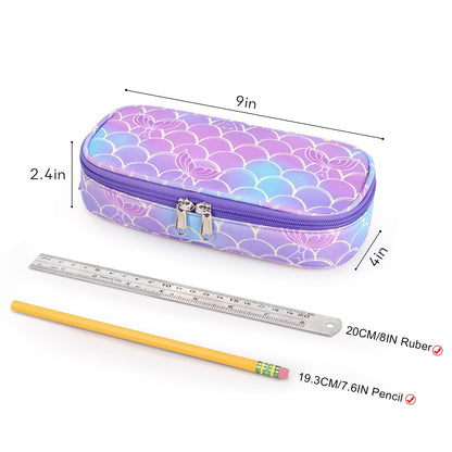 mibasies Girls Pencil Case for Kids, Multi-Slot Pencil Pouch, Mermaid Tail Purple