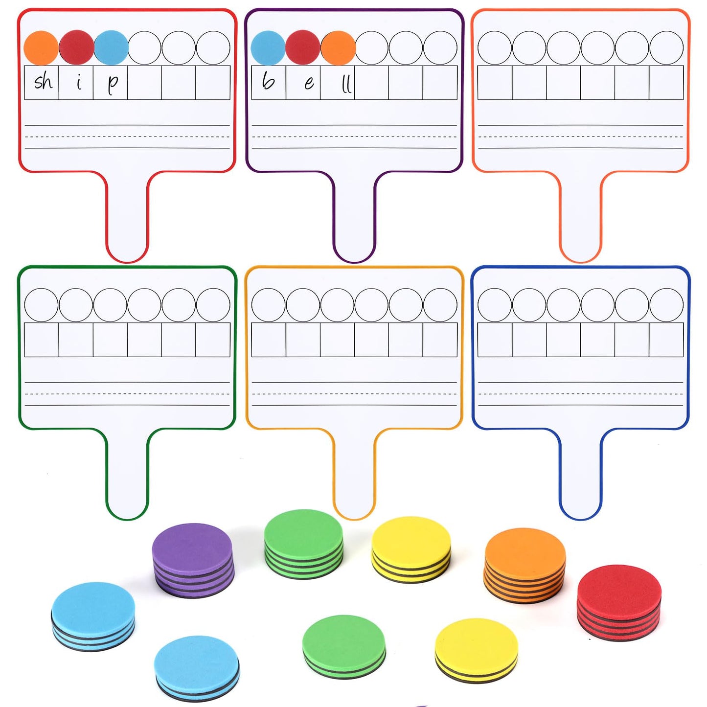 Seajan 6 Pcs Magnetic Dry Erase Boards 8.3" x 9.8" Double-Sided Handheld Answer Boards with Counting Discs Phonics & Literacy Game Toy for Kids Students Teacher & Classroom(Multi Color)