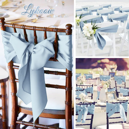Lykoow 100 Pcs Satin Chair Sashes 78 inch for Wedding Reception Party Hotel Home Kitchen Decoration-Dusty Blue