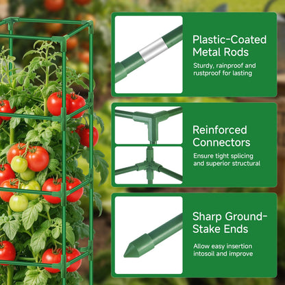 Square Tomato Cages Heavy Duty 3 Pack, Up to 59.6 Inches Tall Adjustable Tomato Trellis Cage for Garden, Plant Support for Vegetables Climbing Plants, Pots Raised Garden Bed Outdoor
