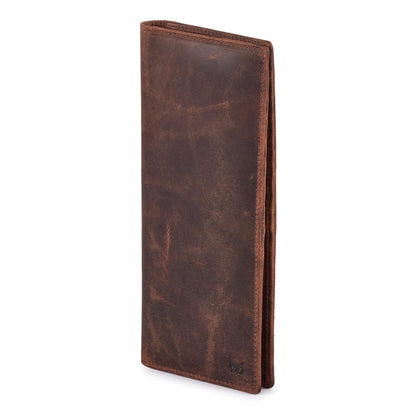 Long Wallet for Men Women Real Leather Bifold RFID Stylish Slim Handmade 2 ID Window Credit Card Holder in Gift Box (Cognac, Crazy Horse)