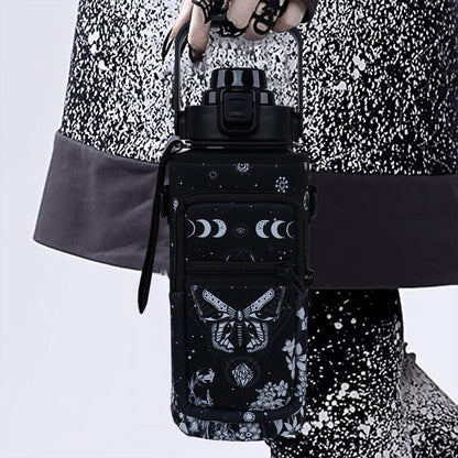 Baiheyi Goth Moon 64 oz Water Bottle with Sleeve - BPA-Free, Leakproof, Time Marker & Flip Top Lid - Motivational for Halloween Spooky Gifts for Women (Christmas, Birthday)
