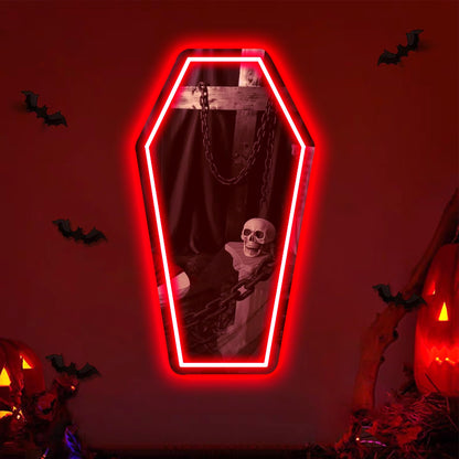 Coffin Mirror Neon Sign, Coffin Neon Signs for Wall Decor, Goth Neon Sign Gift for Goth Lovers, Coffin Make-up Mirror Whimsical Goth Home Decor 17″×9.44″