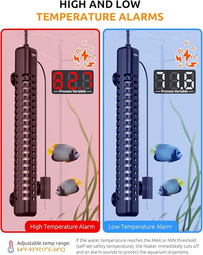 SEAOURA Aquarium Heater, 500W Fish Tank Heaters for 70-80 Gallon, Submersible Turtle Heater with Intelligent Controller Safety Protection, Automatic Power-Off When Leaving Water