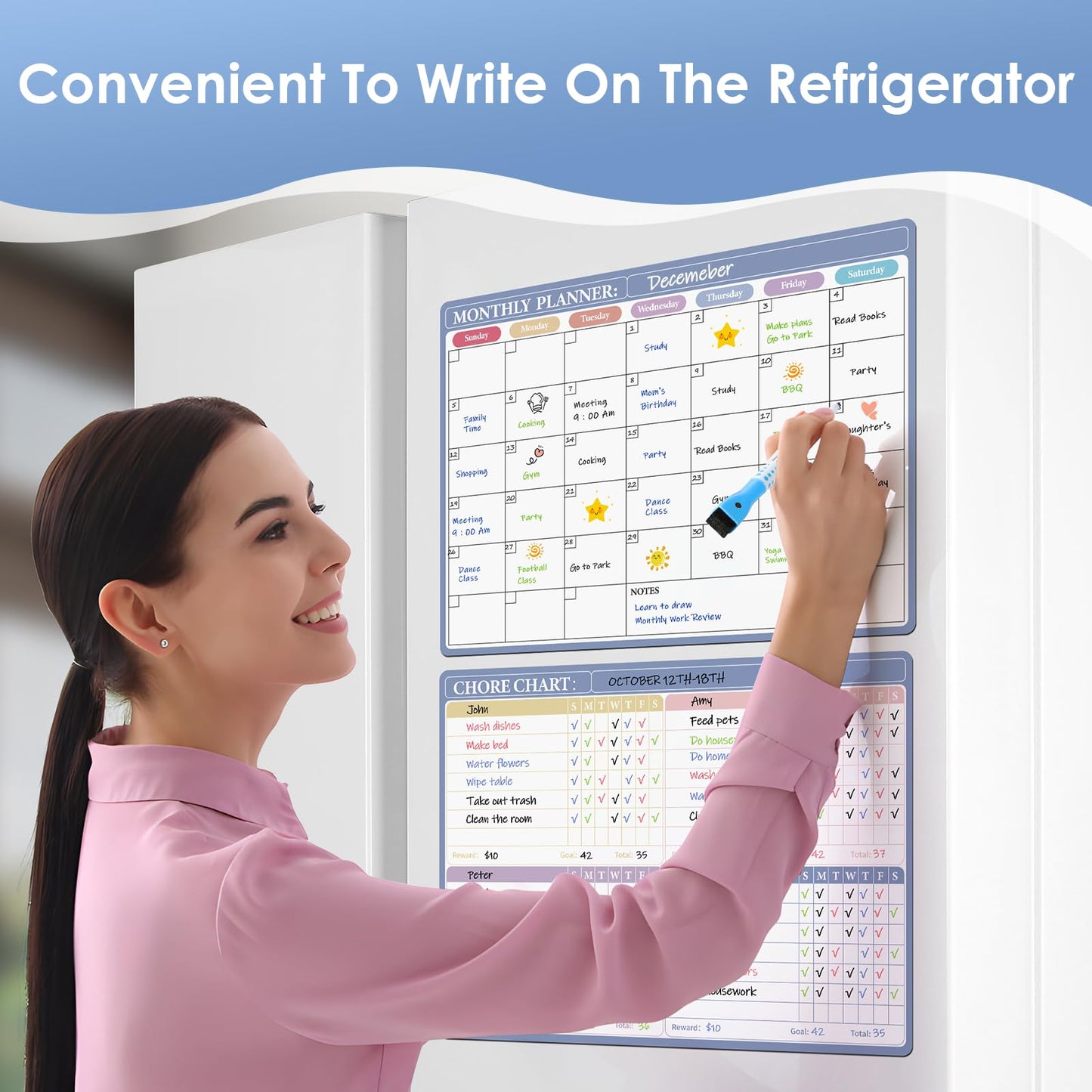 MaxGear Magnetic Calendar for Refrigerator, 16x12 Monthly Dry Erase Fridge Calendar Whiteboard with Stain Resistant Surface, No Ghosting, Reusable Planning Board with 4 Markers and 1 Eraser