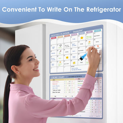 MaxGear Magnetic Calendar for Refrigerator, 16x12 Monthly Dry Erase Fridge Calendar Whiteboard with Stain Resistant Surface, No Ghosting, Reusable Planning Board with 4 Markers and 1 Eraser