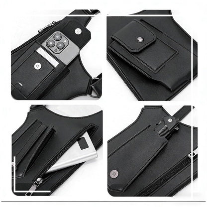 Unisex Premium Leather Shoulder Bag, Adjustable Anti Pickpockets Accessories & Armor Hidden Underarm Strap Wallet (Black)