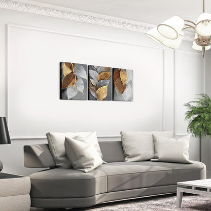 jejeloiu Leaves Canvas Wall Art for Living Room Bedroom 12"x16"x3pcs Kids Leaf Picture Wall Decor for Home Decor Bathroom Boys Girls Botanical Office Decorations Artwork Posters Leaf Branches Painting