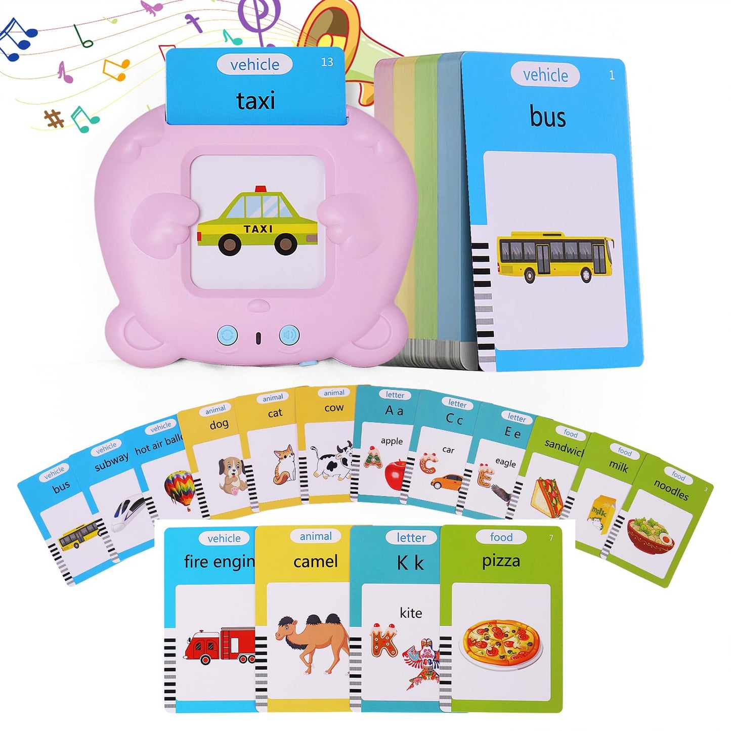Talking Flash Cards for Toddler 1 2 3 4 5, Pocket Speec, Talking Learning Flash Cards Educational Toys Sensory Toys Gift for Boys and Girls (510 Sight Words-Bear Pink)