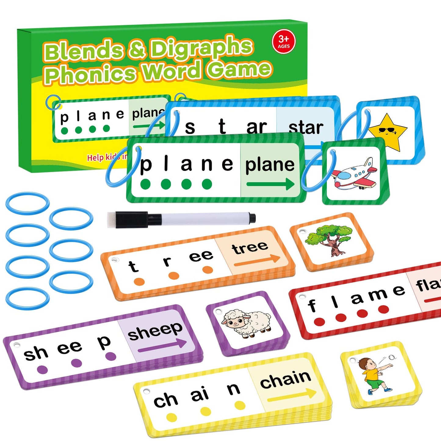 LilLaufy Phonics Games Flash Cards for Kids, Sight Word Spelling Games, Digraphs and Blends flashcards, Speech Therapy Toys for Toddlers, Learn to Read, Preschool Kindergarten Learning Activities