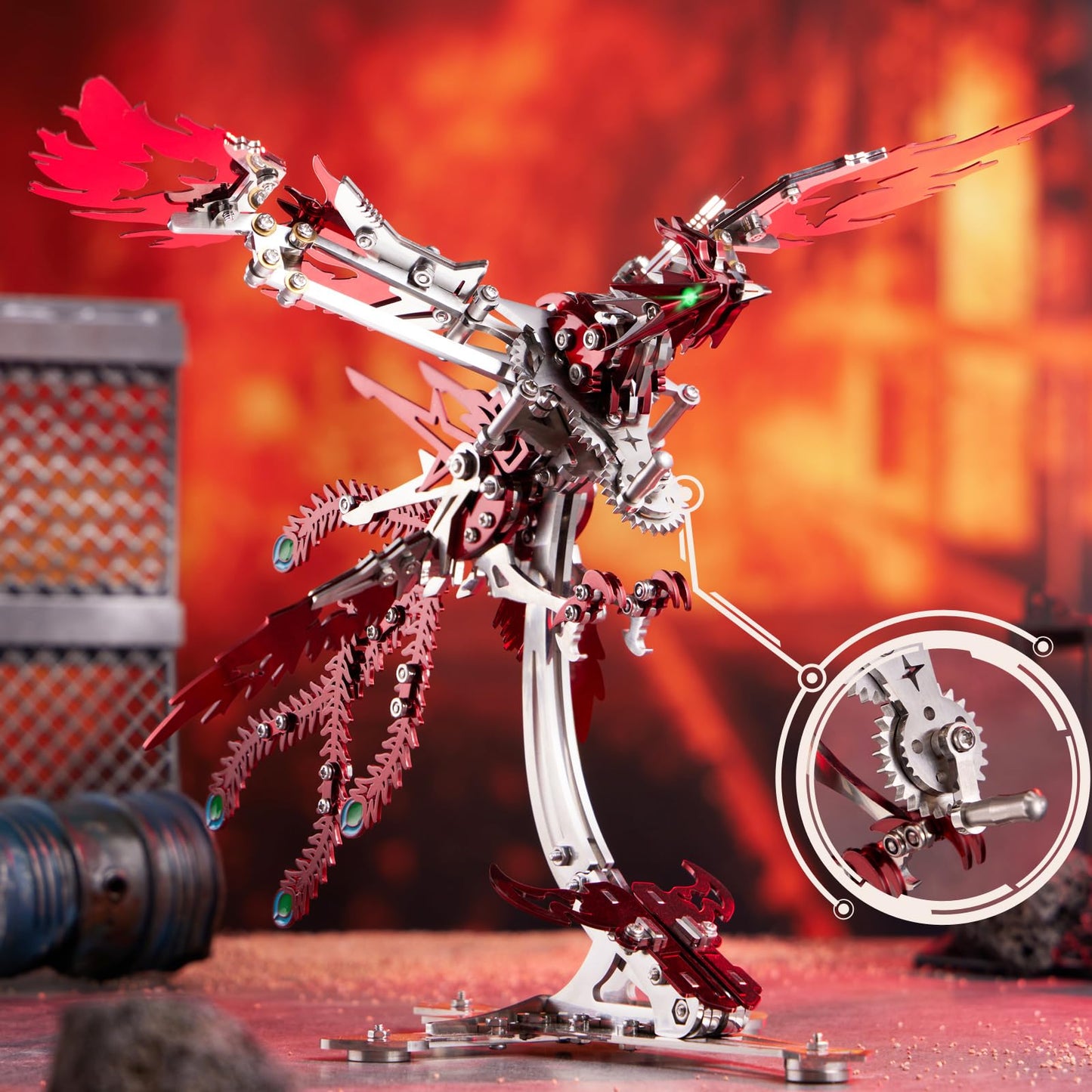 OreilleStar 3D Metal Ornithopter Puzzles for Adults Model Kits DIY Assembly Mechanical Phoenix Stainless Steel Animal Bird Toy Building Block Birthday Gifts for Men Women (Red Phoenix)
