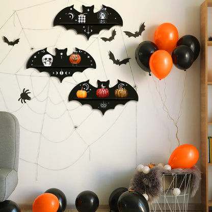 Geetery 3 Pcs Bat Floating Wall Shelf Black Gothic Wall Shelves Decor 15.74 Inch with Hooks for Halloween Party Living Room Bedroom Kitchen Bathroom