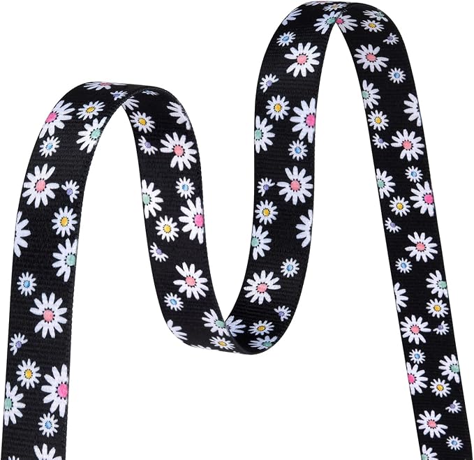 MarukoPet Dog Collar and Leash Set, Adjustable for Small Medium Large Dogs Puppy, Cute Design with Bohemia Floral Tribal Geometric Patterns Boys Girls Dog Collar(Black Daisy Set,L)