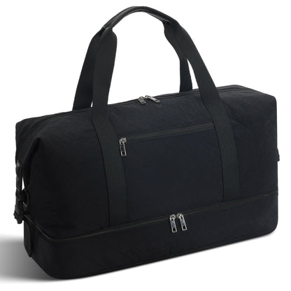 Oeihuivt Weekender Bags for Women with 3 Extra Pack - 21 Inch Large Travel Duffel Bag Set with Shoe Compartment, Heavy-Duty Nylon Carry on Overnight Tote, Black