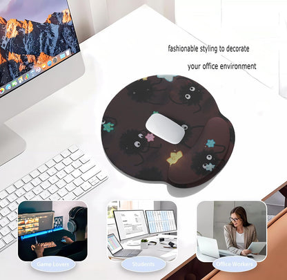 Cute Cartoon Small Black Coal Ball Mouse Pad with Wrist Support, Ergonomic Wrist Rest Table Decoration Simple Typing Pain Relief